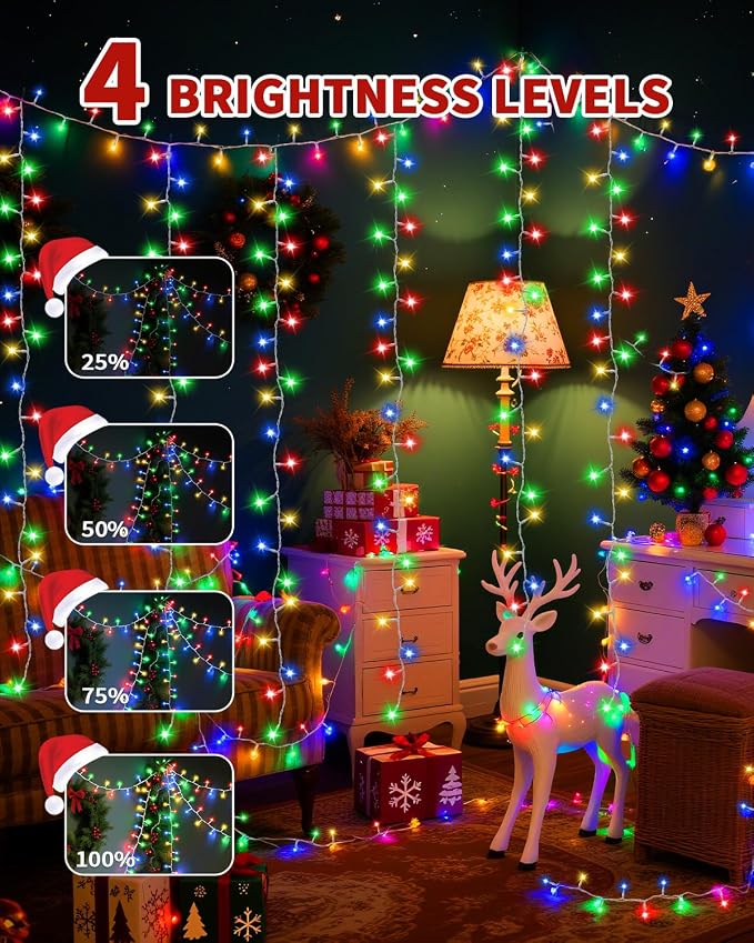 Christmas Lights String Outdoor Indoor, Xmas Tree Decorations Lights, Plug in Twinkle Fairy Light with Remote Timer Dimmable for Room Yard Holiday Party Wedding Decor (Multicolor, 108FT 300 LED)