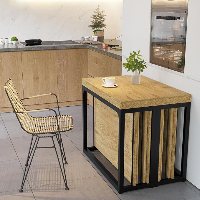 23.6" - 118" Extendable Dining Room Table, Modern Extra Long Folding Dining Tables for 2-10 People, Outdoor Patio Furniture Set, Adjustable Kitchen Dinner Table, Wild Oak