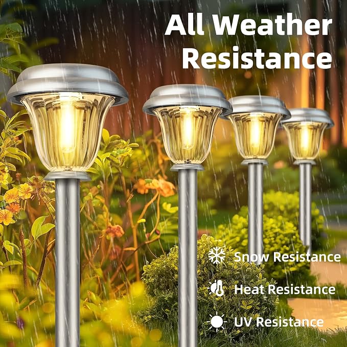 DERAYSION Solar Lights Outdoor Waterproof, Brushed Stainless Steel Glass Solar Pathway Lights, Auto On/Off Long-Lasting Outdoor Solar Lights for Garden, Landscape, Path, Yard 6 Pack | Brushed Stainless Steel Dusk to Dawn Long-Lasting Waterproof Outdoor...