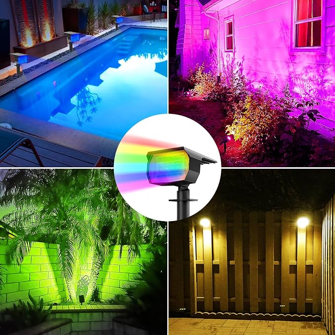 nipify Solar Spot Lights Outdoor Color Changing, Halloween RGB Spotlights | 8 Pack/7 Modes, Waterproof, Solar Powered, Landscaping, Lighting for Outside Pathway Yard Wall Garden Walkway