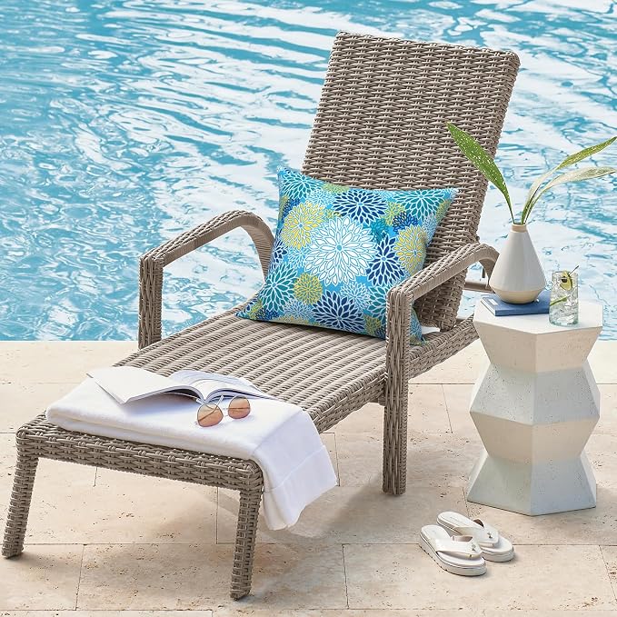 DYTXIII Pack of 2 Outdoor Waterproof Pillow Covers ONLY, 18"x18" Square Decorative Double Printed Throw Pillow Cases for Patio Couch Porch Furniture, Dahlia Blue