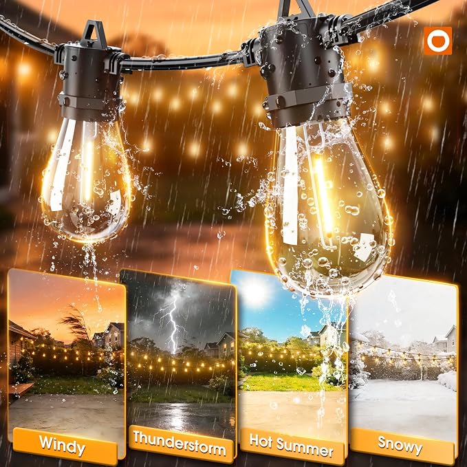 addlon 72FT LED Outdoor String Lights, Waterproof Dimmable Bulbs for Patio | UL Listed, Remote Control. Shatterproof Edison Bulbs, Timer, Linkable, 2700K Warm White. For Backyard, Pergola, 2-Pack*36FT.