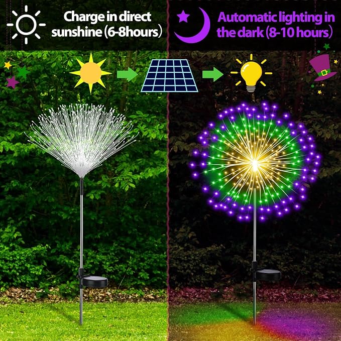 Tujoe Halloween Decoration Outdoor 4 Pack Solar Firework Light with 180 LED Halloween Solar Lights 8 Lighting Modes for Yard Garden Pathway Party Decoration(Green, Yellow, Purple)