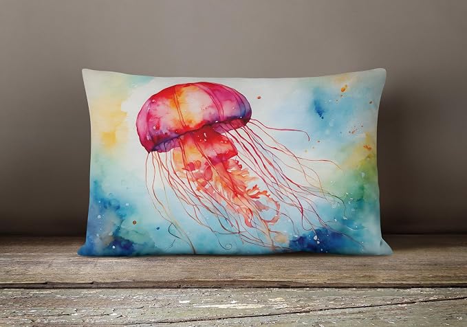 Caroline's Treasures DAC2791PW1216 Jellyfish Throw Pillow Machine Washable, Indoor Outdoor Decorative Pillow for Couch, Bed or Patio, 12HX16W