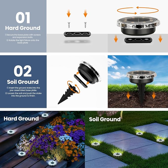 SOLPEX Solar Ground Lights Outdoor, Pathway Lights 12 Pack Cool White | IP65 Waterproof Landscape Lighting for Walkway, Driveway, Pathway, Garden, Backyard Decor- Transparent Lampshade