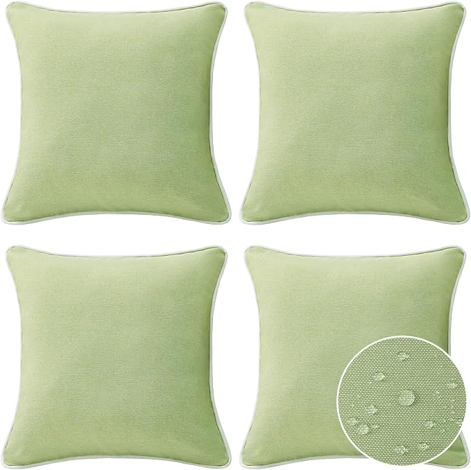 Unimatta Decorative Outdoor Water Repellent Throw Pillows with Inserts, Set of 4, 18" x18" Pillows for Patio, Backyard, Bed, Couch, and Patio Furniture, Seaweed Green