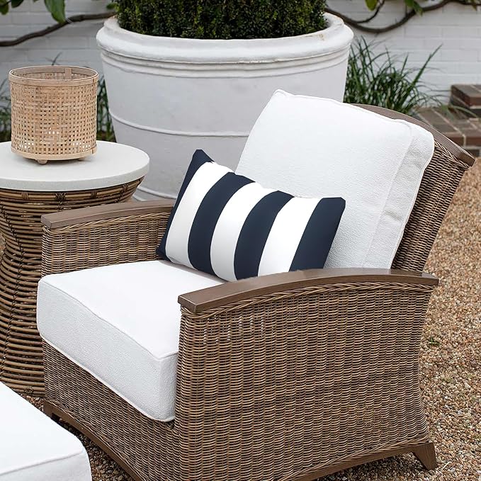 Outdoor Lumbar Pillow Covers 12”x20”, Rectangle Throw Pillow Covers for Patio Furniture, Decorative Lumbar Cushion Case for Garden Balcony Couch Office Chair, Pack of 2, Cabana Navy