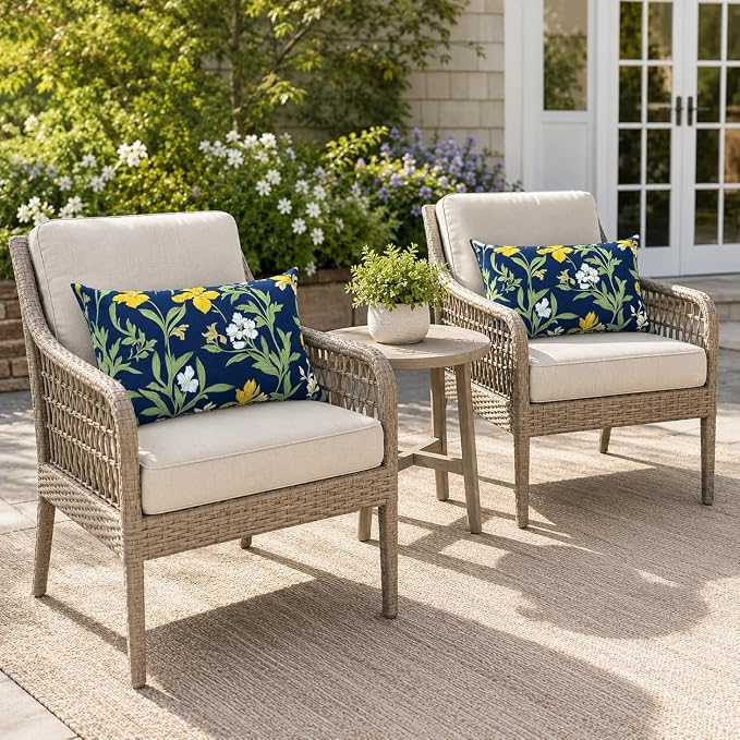 Pack of 2 Patio Lumbar Pillows 12"x20" | Fade Resistant Outdoor Waterproof Lumbar Pillow with Inners Decorative Garden Lumbar Cushions for Home Patio Terrace Sofa