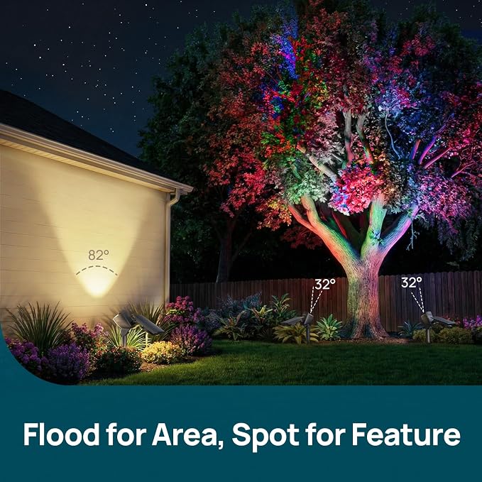 Linkind Smart Solar Lights Outdoor Waterproof SL6C,Dual Ring Tree Spotlight | Solar&USB Charging Solar Spotlights Outdoor Waterproof IP66,Color Changing Spot Light for Tree,Yard, Landscape, House, 1 Pack