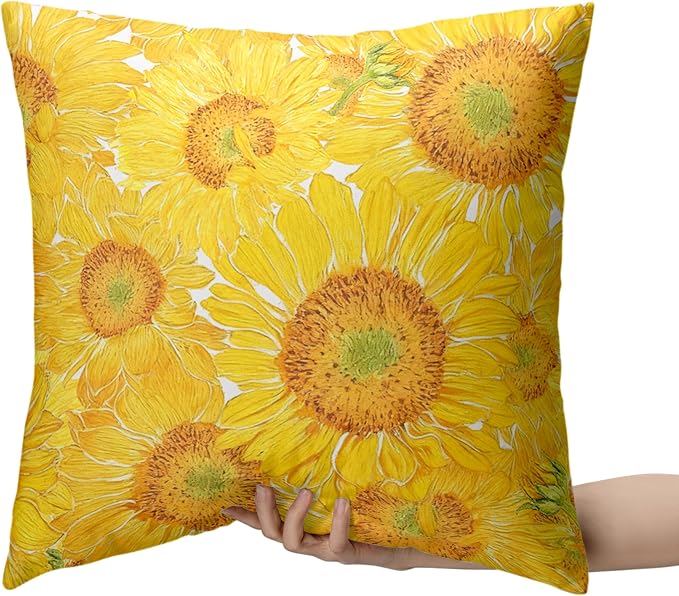 Sunflower Pillow Covers Floral Throw Pillow Covers 16x16 Yellow Pillow Case Flowers Double Sided Printing Cushion Case for Living Room Couch Sofa Set of 2