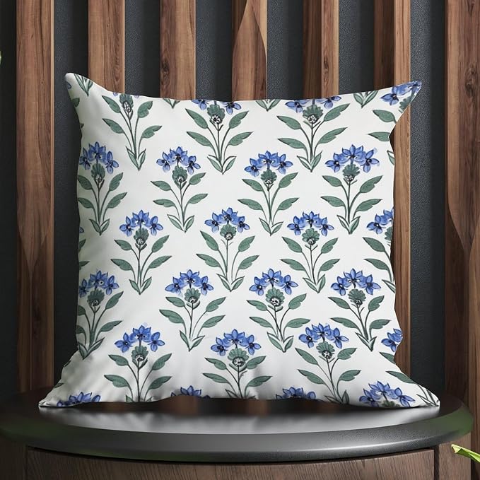 Pillowcase Mughal Flower Pillows Abstract Blue Lotus Floral Pillow Cover Accent Decorative Cushion Covers Home Decor for Patio Garden Couch Tent 16x16 in