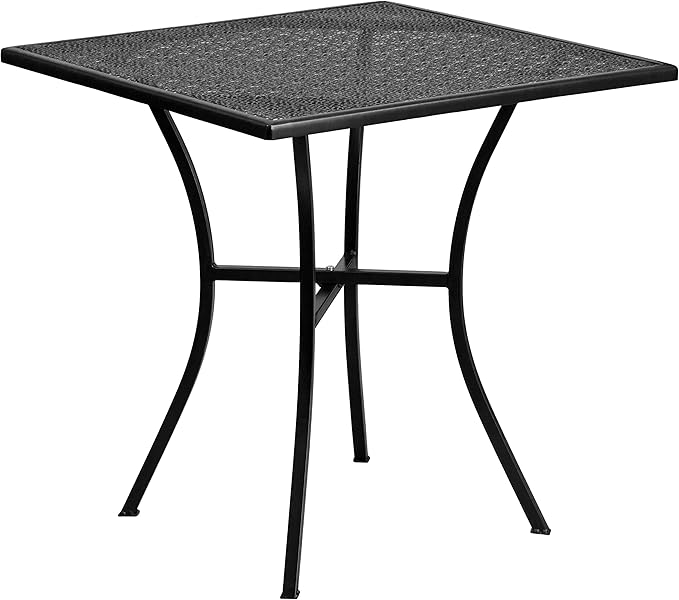 BizChair Commercial Grade 28" Square Black Indoor-Outdoor Steel Patio Table