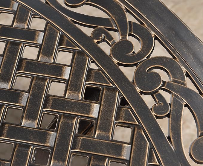 PURPLE LEAF 37" Outdoor Cast Aluminum Round Dining Table with Umbrella Hole Patio Furniture for Backyard Lawn Balcony Deck, Patio Dining Table, Lattice