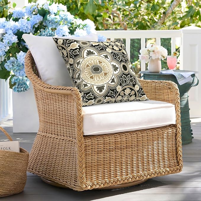 DYTXIII Pack of 2 Outdoor Waterproof Pillow Covers ONLY, 18"x18" Square Decorative Double Printed Throw Pillow Cases for Patio Couch Porch Furniture, Vintage Medallion