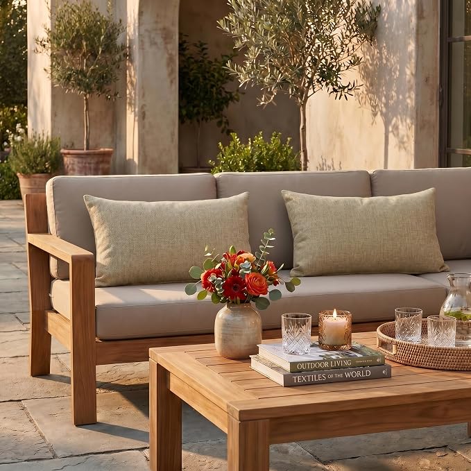 RSH DECOR: Sunbrella Lumbar Throw Pillows Set of 2 | 20" x 12" | Water and Fade-Resistant Performance Fabric | Outdoor Pillow Covers with Down-Alternative Inserts | Made in USA (Cast Tinsel)