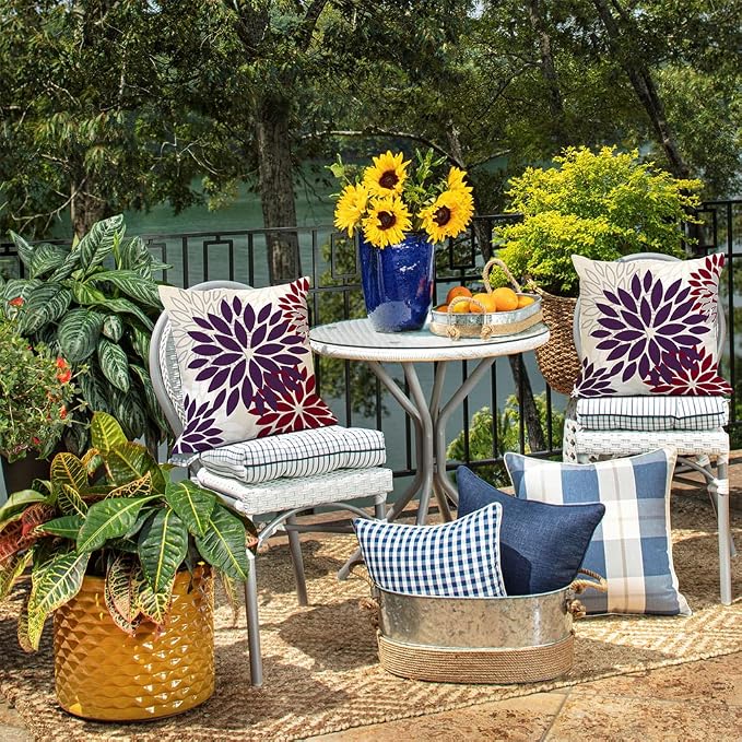 DFXSZ Outdoor Waterproof Pillow Covers 16x16 Set of 2 Purple WineRed Flower | Spring Summer Waterproof Flower Throw Pillowcases（No Inserts）Decor for Valentines Patio Funiture Garden Polyester Covers
