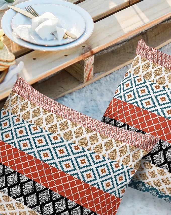 Outdoor Waterproof Throw Pillow Covers Boho Stripe Tribal Vingtage Lumbar Pillowcases Bohemian Style Pattern Decorative Pillows Cushion Case Patio Pillows for Couch Bed Garden 18 x 18 Inches