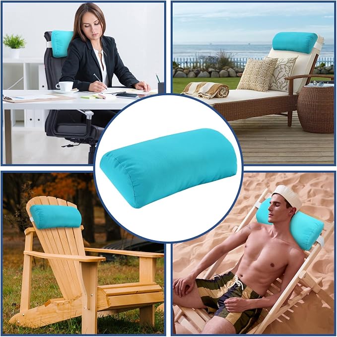 Headrest Pillow for Patio Chaise Lounge, 2 Packs Head Pillow with Elastic Band for Zero Gravity Lounge Chair, Head Neck Rest Pillow Lumbar Pillow, Blue