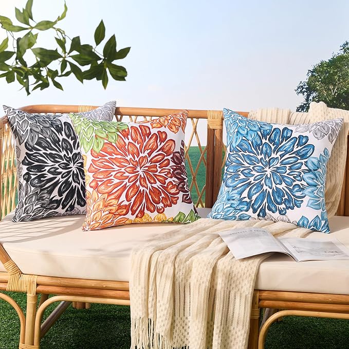 Allorry Outdoor Pillow Covers 20x20 Set of 2 Vintage Rust Flower Pattern Decoration Throw Pillow Covers for Summer Fall Outdoor Waterproof Garden Patio Sofa Bedroom Home Decor JB012-D20