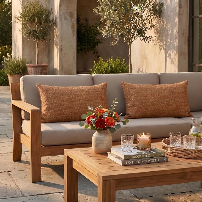 RSH DECOR: Sunbrella Jumbo Lumbar Pillows Set of 2 | 26" x 16" | Water and Fade-Resistant Performance Fabric | Outdoor Pillow Covers with Down-Alternative Inserts | Made in USA (Simone Sinnabar)