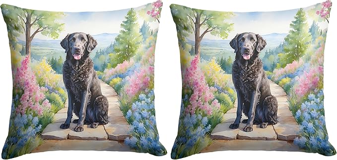 Caroline's Treasures Curly-Coated Retriever Spring Path Throw Pillow (Pack of 2)