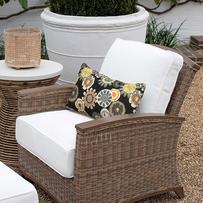 Outdoor Lumbar Pillows 12x20 inch, Rectangle Throw Pillows with Inserts, Decorative Lumbar Cushions for Patio Furniture Garden Couch Home Sofa Office Chair, Pack of 2,Black Yellow Crosby