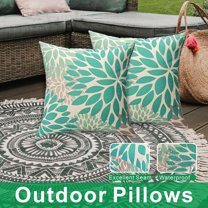 JMGBird 18x18 Throw Pillow Waterproof Outdoor Pillows with Inserts Included | Pack of 2 Waterproof Throw Pillows with Insert 18×18 Inch Weather-Resistant Decorative Cushions for Patio Furniture