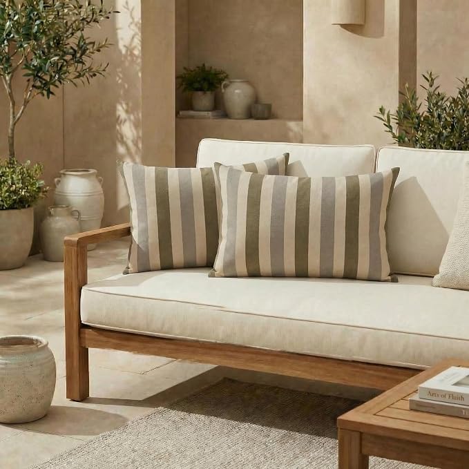RSH DECOR: Sunbrella Jumbo Lumbar Pillows Set of 2 | 26" x 16" | Water and Fade-Resistant Performance Fabric | Outdoor Pillow Covers with Down-Alternative Inserts | Made in USA (Portico Sparrow)