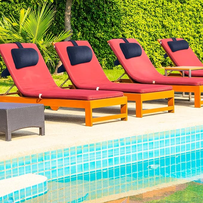 Kigley 2 Pcs Chaise Lounge Headrest Pillow for Patio Outdoor Pool Headrest Pillow Quick Drying Lounger Supplies for Adult with Non Slip Weighted Tail (Navy Blue)