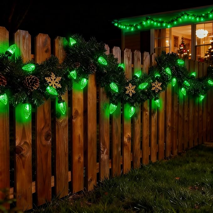 C9 LED Christmas Lights Outdoor,33 Feet 50 LED 8 Lighting Modes Waterproof Connectable Christmas String Lights for Outside Roofline Patio Home Xmas Decorations (Green)