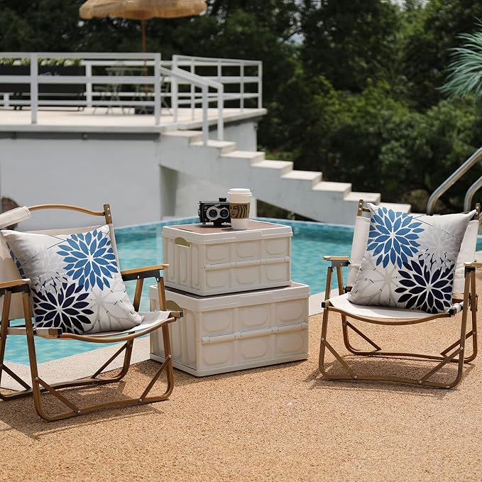 DFXSZ Pack of 2 Outdoor Waterproof Throw Pillow Covers 18x18 Blue White | Polyester Colorful Spring Summer Floral Decorative Cushion Cases(NO INSERT),For Couch Patio Funiture Garden Home Decor