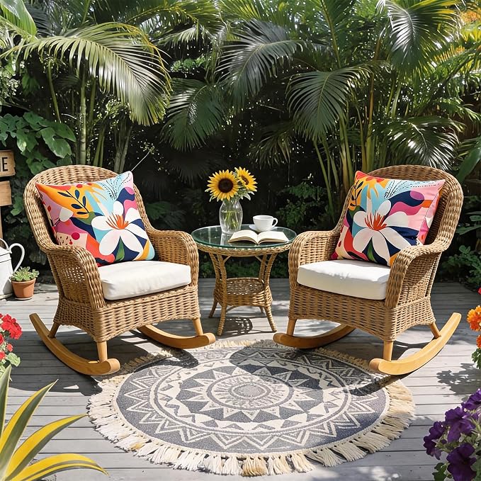 Outdoor Pillow Covers Waterproof Cushion Covers Patio Pillows Case 2 Pack | 18x18inch,Printed Boho Flowers,Seamless,Hidden Zipper,Machine Washable,Perfect decoration for Porch,Patio,Balcony