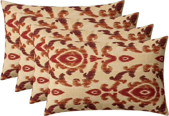 RSH DECOR: Sunbrella Jumbo Lumbar Pillows Set of 4 | 26" x 16" | Indoor Outdoor – Patio, Lounge, Adirondack | Water & Fade-Resistant | Down-Alternative Inserts | Made in USA (Bukhara Russet)