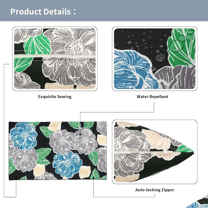 12x20 Inch Lumbae Pillow Covers, Rectangle Waterproof Throw Covers Set of 2, Decorative Patio Furniture Cushion Cases for Porch Garden, Peony Garden