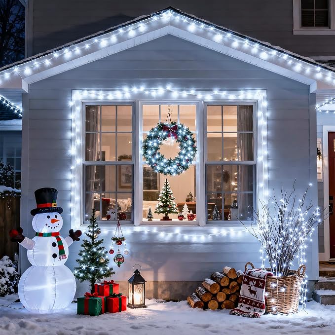 JMEXSUSS Connectable 8 Modes 100 LED White Christmas Lights Clear Wire | 33ft Twinkle Fairy String Lights Indoor, Plug-in Christmas String Lights Outdoor Waterproof for Christmas Wedding Party Tree