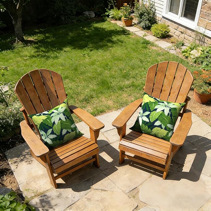 Outdoor Pillows with Insert 16x16 Inch, Waterproof Throw Pillow for Patio Furniture, Decorative Back Cushion for Garden Home Sofa Office Chair, Set of 2, Jungle Leaves