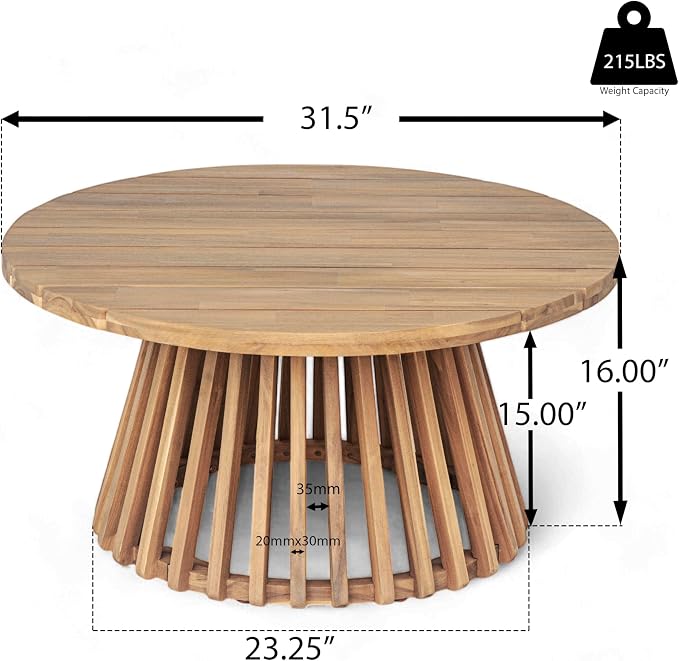 Merax Outdoor 4-Piece Acacia Wood Conversation Set - Patio 3-Seat Loveseat Sofa Daybed with Cushion, 2 Armchair and Round Coffee Table for Backyard, Lawn, Balcony, Teak + Beige