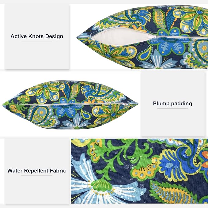 Outdoor 20x20 Inch Throw Pillows with Inners, Square Pillows Decorative Set of 2 for Home Garden Furniture, Wonder Garden