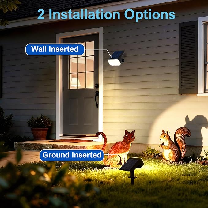 JEJOT Solar Lights Outdoor Waterproof IP65, Super Bright LED with Lens, 3000K 2 Lighting Modes, Solar Powered Yard Garden Solar Spot Lights for Outside Landscape Auto On/Off -4 Pack