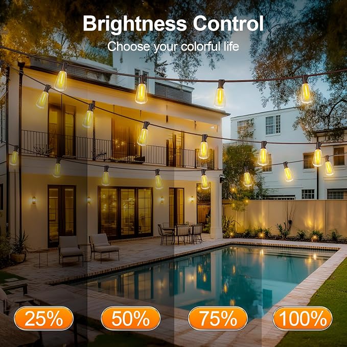 Outdoor Lights String Patio Outside - 100ft 30M LED Waterproof Light ST38 | Dimmable, Shatterproof, Hanging Lighting Edison Bulb Deck Backyard Gazebo Balcony Party Bistro Cafe Pergola Garden Yard Porch
