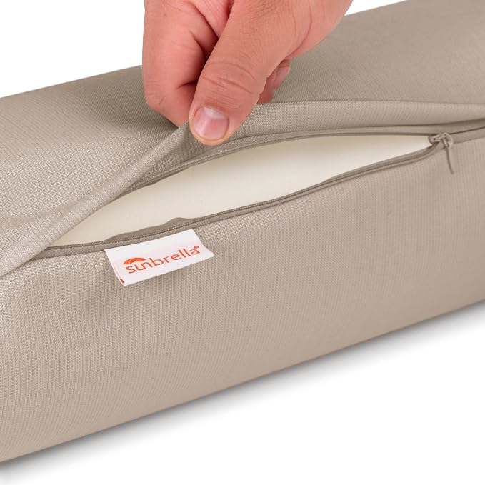 Austin Horn Classics Sunbrella Set of 2 Zippered Neck Bolster Pillow, Made with Sunbrella Fabric, Cylinder Pillows, for Couch & Bed, Decorative Round Throw Pillow, Back & Neck Support (Sand)