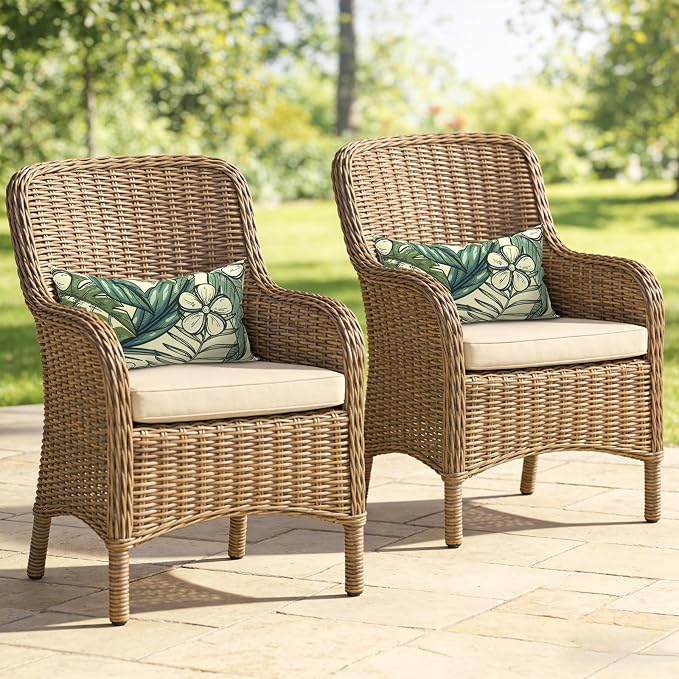 Outdoor Lumbar Pillows 12x20 Inch, Water Repellent Cushion Pillows, Outdoor Pillows with Inserts for Home Garden Pack of 2, Tropical Paradise
