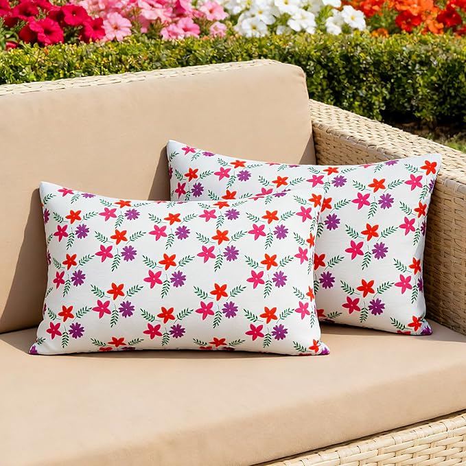 Eternal Beauty 20" x 12" Set of 2 Outdoor Pillow Covers Decorative Pillow Covers for Fall Couch Pillows (Red-Purple Flower, 20" x 12" (Pack of 2))
