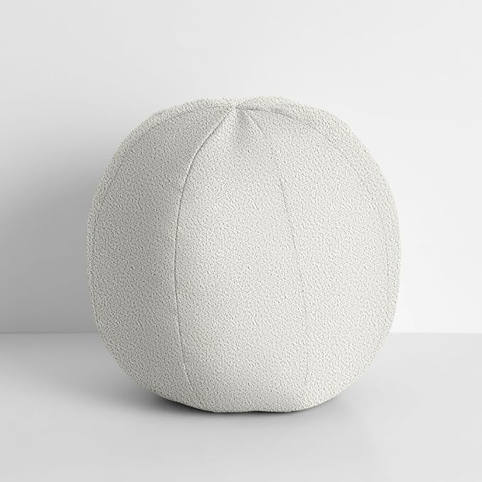 Sorra Home Boucle Outdoor Knife Edge Ball Single Pillow, 12 in W x 12 in H x 12 in D, Ivory