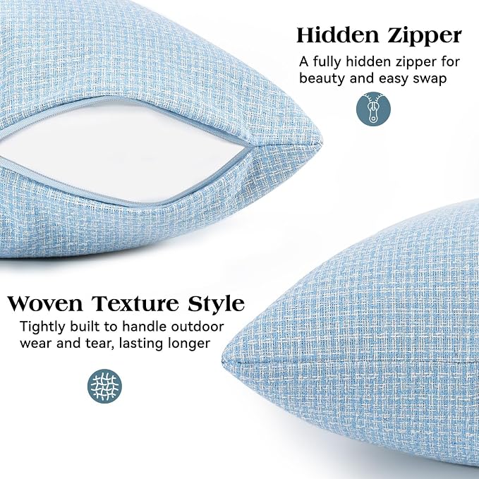 Lewondr Summer Outdoor Waterproof Throw Pillow Covers, Light Blue, 18×18" | Pack of 2, Spring Decorative Lumbar Throw Pillow Cases Summer Garden Cushion Cover for Patio Sofa, Balcony Bench Couch