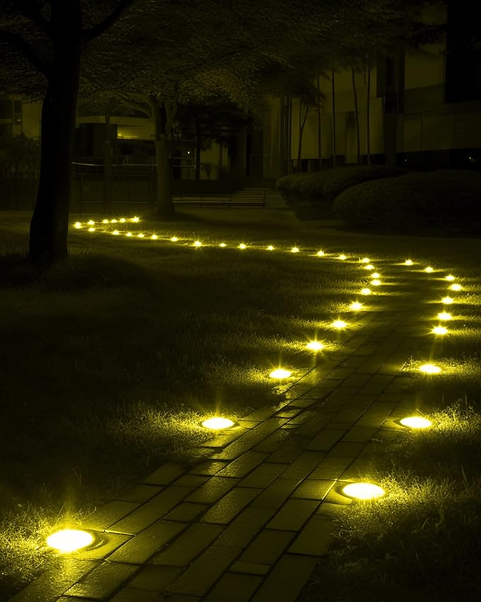 Biling Solar Ground Lights Outdoor Bright Waterproof 8 Pack Warm White | Flat 12 LEDs Solar Outdoor Lights Longevity, Easy To Assemble and Use, for Yard Walkway Garden Driveway