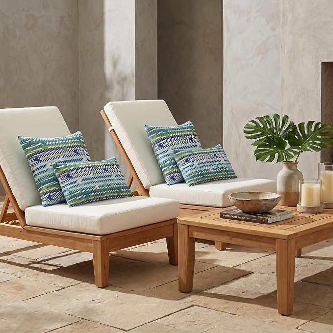 RSH DECOR: Sunbrella Lumbar & Square Pillows Set of 4 | 20" x 12" & 20" x 20" | Water and Fade-Resistant Performance Fabric | Outdoor Throw Pillows for Patio Furniture | Made in USA (Escape Sky)
