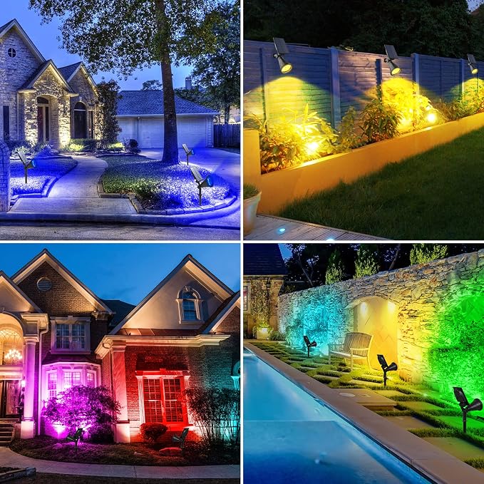 T-SUN Blue Solar Spotlights, Outdoor Waterproof Auto ON/Off Adjustable Garden Pond Lights for Tree, Patio, Yard, Driveway, Stairs, Pool Area