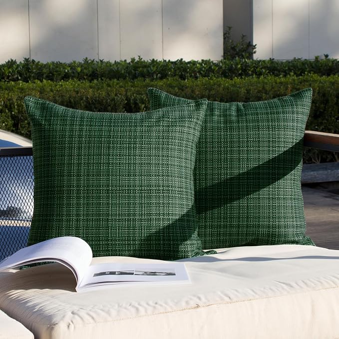 Kevin Textile Outdoor Waterproof 22"x22" Pillow Covers 2 Pack, Army Green | Water Resistant, Faux Linen Yarn-dyed, Woven Texture Throw Pillow Covers for Tent Patio Garden Couch Sofa