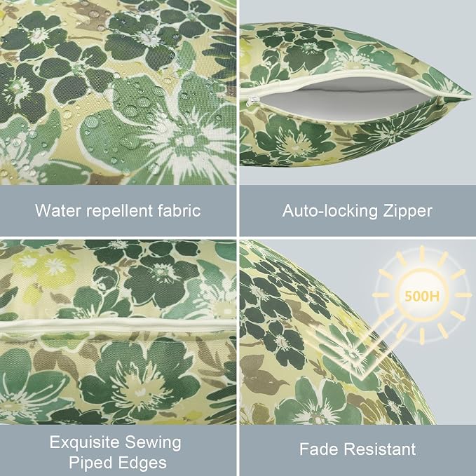 LVTXIII Outdoor/Indoor Pillow Covers, Patio Fade Resistant Throw Pillow Covers ONLY, Waterproof Farmhouse Accent Cushion Cases for Sofa Patio Couch Decoration 20"x20" Set of 2, Green Rose